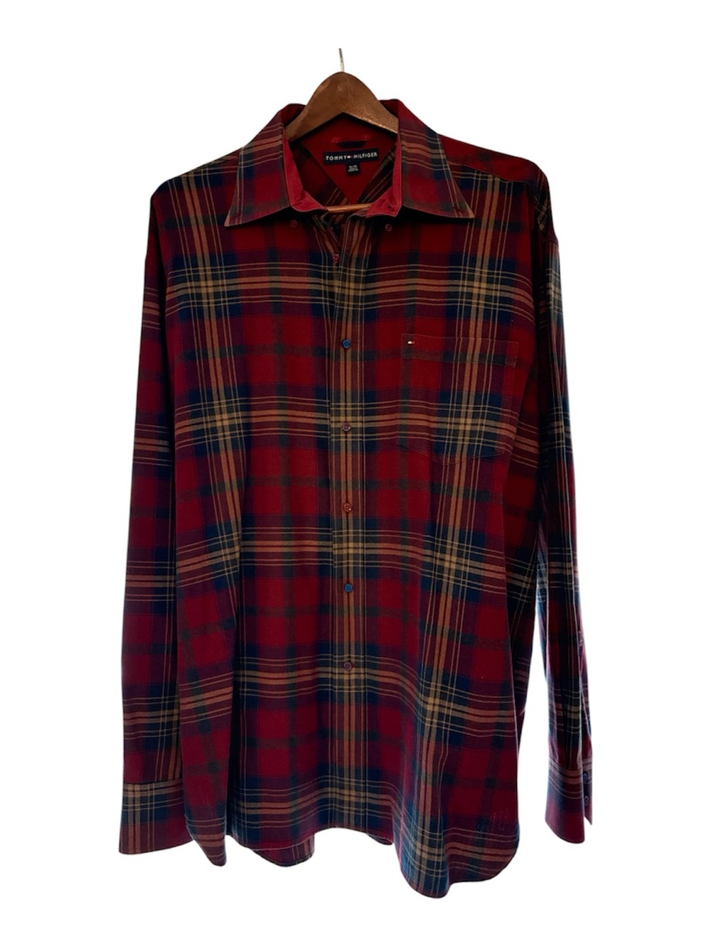 Tommy Hilfiger Red and Navy Plaid Button-Down Shirt